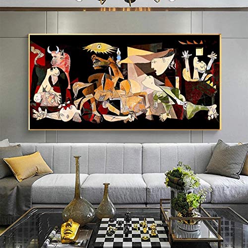 Famoso Picasso Guernica Reproducciones de pintura en lienzo Pósteres e impresiones Cuadros de arte de pared para sala de estar Decoración para el hogar 70x140cm (28''x55') Marco interior