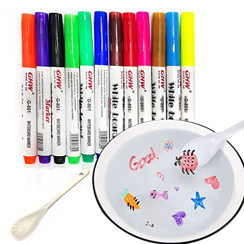 CQQNIU Brocha de agua de 12 colores, marcador flotante en agua para pintar, graffiti de borrado en seco para niños, bolígrafo multiusos de pintura al agua, juguete educativo (1 cuchara gratis)