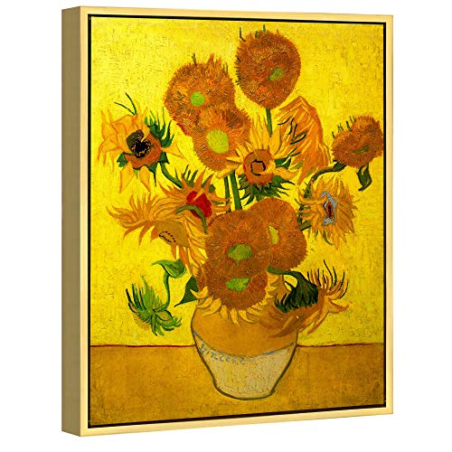 Wieco Art – Moderno jarrón de arte abstracto con flores giclée impreso en lienzo estirado y enmarcado con 15 girasoles por Van Gogh Oil Paintings Reproducción imágenes en lienzo para decoración del