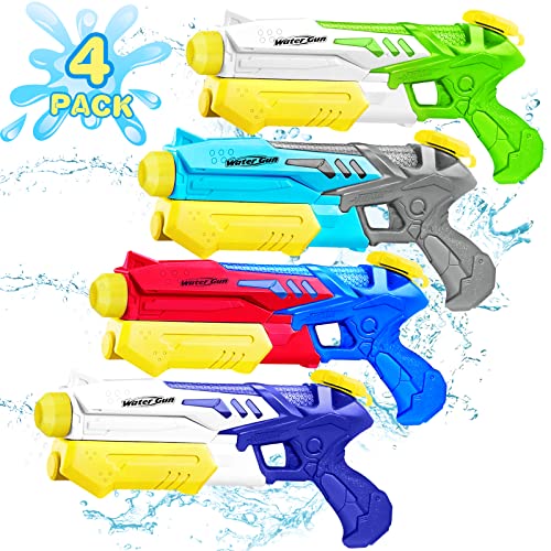 Pistola de agua para niños y adultos, 4 pistolas de pulverización de agua con 10 metros de gran alcance, juguete de agua para verano, piscina, playa, al aire libre, diversión de batalla de agua