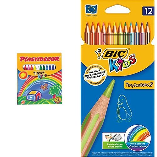 Bic - Pack 12 ceras de colores Plastidecor + 12 lápices de colores Bic Kids