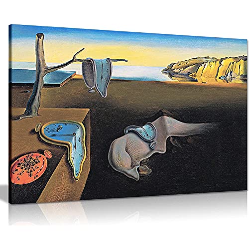 Jianghu Art Salvador Dali Persistencia del tiempo - Salvador Dali   La persistencia de los relojes de memoria Pintura al óleo surrealista Lienzo Póster 115x55cm   Con marco
