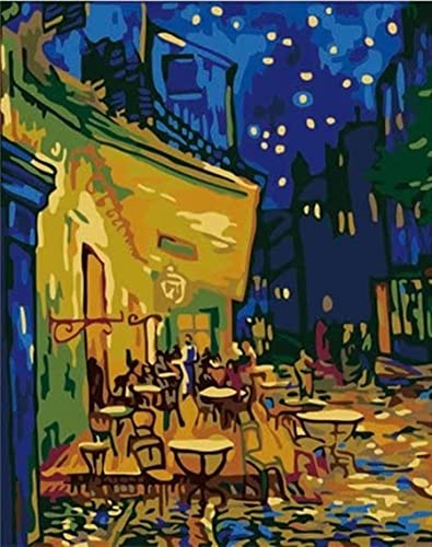 NANASUGUR Pintar con Numeros para Adultos, DIY Pintura por Números Decoraciones para el Hogar sin Marco 40x50cm,Café Van Gogh