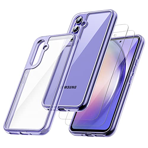 JETech 2 en 1 Funda para Samsung Galaxy A54 5G 6,4 Pulgadas con 2 Unidades Protector Pantalla, Cristal Vidrio Templado, Carcasa Clara Trasera Antigolpes (Lila)