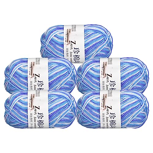 sourcing map Hilo de mezcla de algodón, paquete de 5 hilos suaves de 1.76 onzas para tejer y hacer ganchillo, color azul