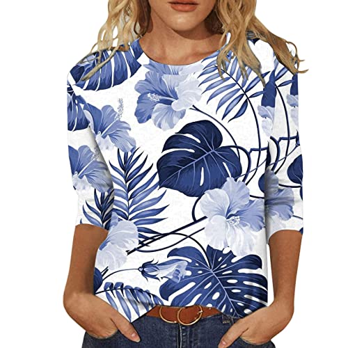 Camisas de Manga de Primavera Tops Blusas 3/4 Casual Cómodo Redondo Cuello para Mujer Blusa Suelta de de Verano para Mujer Camiseta De Seda Mujer Camisetas Dibujos Camiseta Mujer Manga Corta Gimnasio