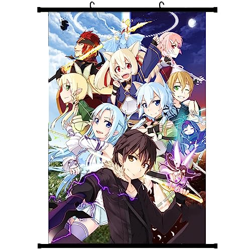 Sword Art Online Anime Scrolls Poster, Kazuto Ryōtarō Pinturas Tela Póster pintura de desplazamiento para decoración de pared pósters de anime 40 * 60/60 * 90 cm,7-60 * 90cm