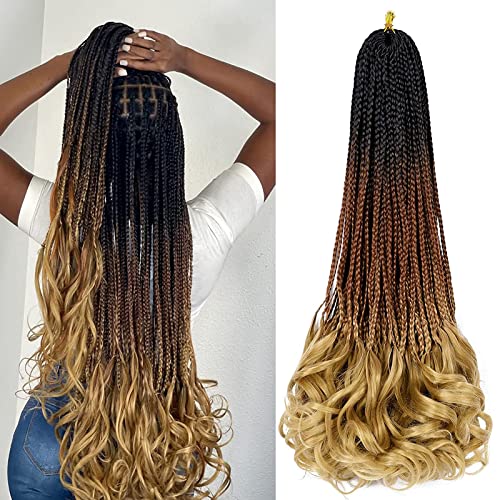 Trenza de pelo rizado francés de 24 pulgadas y 7 paquetes de trenzas de caja preenvasadas para trenzas sintéticas de pelo rizado para mujeres negras (24