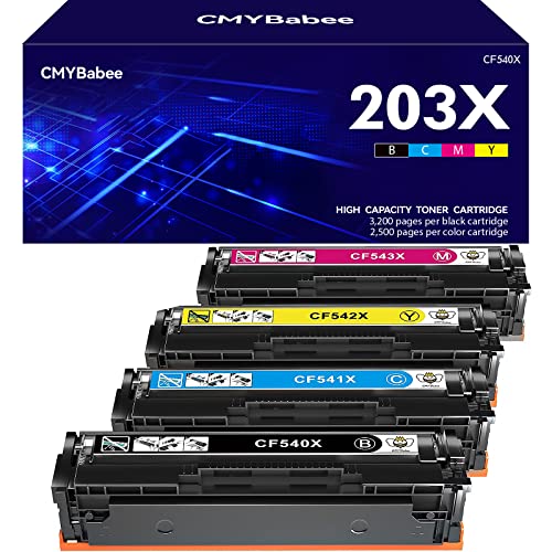 CMYBabee Compatible Cartucho de Toner para HP 203X CF540X 203A CF540A CF541X CF542X CF543X para HP Color Laserjet Pro MFP M281fdw M281fdn M254nw M254dw m280nw m281cdw M254dn (4 Piezas)