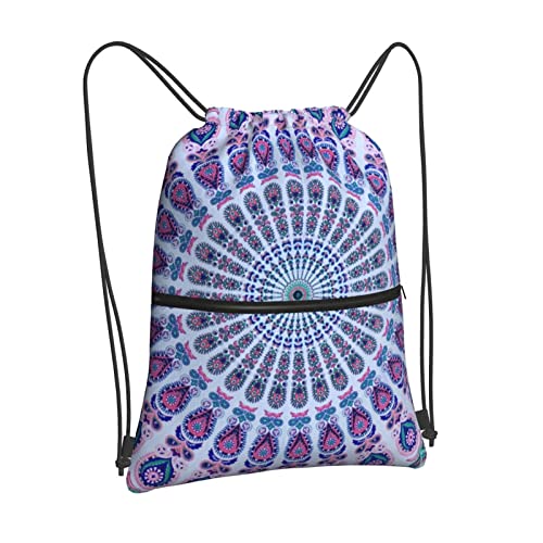 Bolsas con cordón de mandala rosa y azul, bolsa de gimnasio deportiva, mochila de viaje para hombres y mujeres, como se muestra, talla única, #834