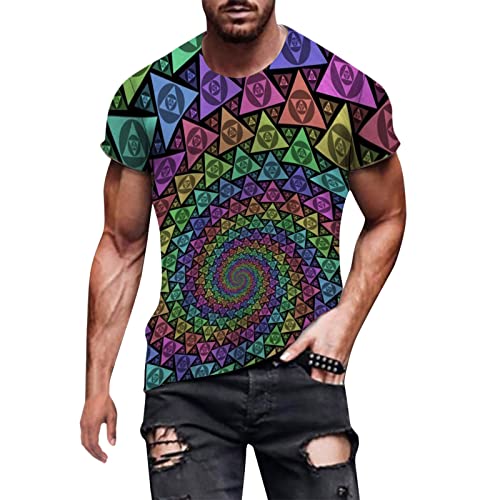 Yowablo Hombres Primavera Verano Casual Top Camisa O Cuello Impreso Manga Corta Camiseta suelta Moda Casual Top Camisa Gemelos Hombre, morado, L