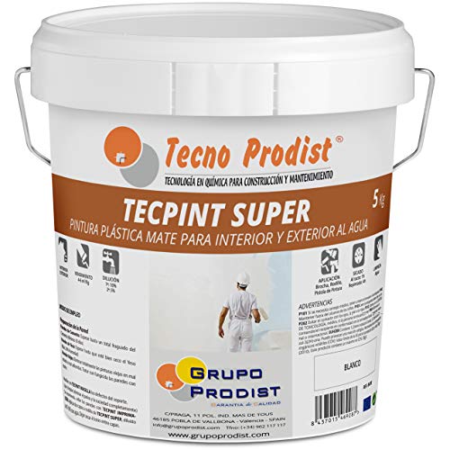 Tecno Prodist TECPINT SÚPER 5 Kg (BLANCO) Pintura para Exterior e Interior al Agua - Gran cubrición y blancura - Lavable - Fácil Aplicación