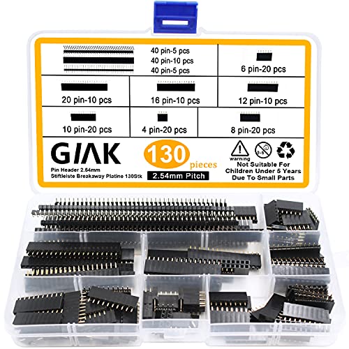 GIAK Pin Header 2.54 mm Pin Conector Breakaway Platine 130pcs PCB Soldadura Hembra Conector Kit Pin 1 fila para Arduino Prototyp Shield