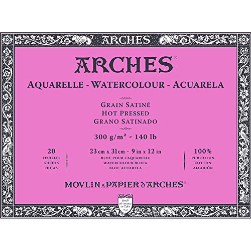 Arches Aquarelle 100% Satin 300g Bloc Encolado 4L 23x31 20 hojas Blanco Natural