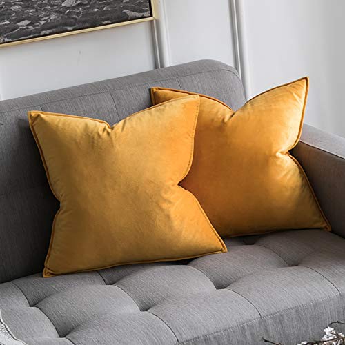 MIULEE Funda de Cojines para Sofá Funda de Almohadas de Terciopelo Suave Almohada Decorativa Moderna Funda Cojin para Sala de Estar Cama Silla Dormitorio 2 Piezas 50x50 cm Amarillo Anaranjado