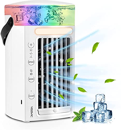 YANRU Aire Acondicionado PortáTil Sin Tubo Exterior, 7 Luces De Colores Evaporador Aire Acondicionado, Utilice Solo Agua Limpia Ventilador con Agua, para Cualquier HabitacióN,Oficina, Viajes, Camping