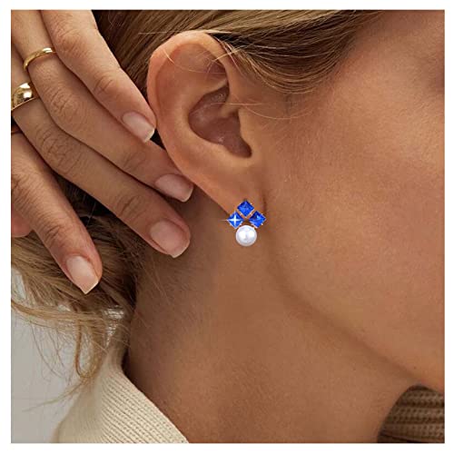 Allereya Vintage Pendientes Perlas Zafiro Pendientes Perlas Cristal Azul Zafiro Cuadrados Pendientes Diamantes Imitación Azul Perlas Pendientes Joyería Para Mujeres Y Niñas (azul)