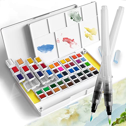 PENCILMARCH Pintura de Acuarela 48 Colores Caja Acuarelas Profesionales con Paletas para Niños, Principiantes Set De Pintura De Acuarela, Versátil Y Portátil