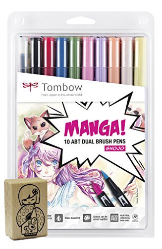Tombow ABT - 10C-MANGA2-ST Manga Conjunto de 10 x punta fina ABT Dual Brush Plumas Manga sello