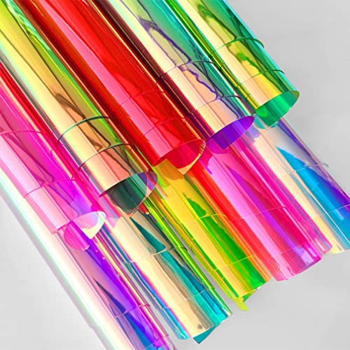 10 piezas de tela de PVC transparente holográfica A4 iridiscente de vinilo transparente con espejo para manualidades de costura, manualidades, lazos, joyería, 30 x 21 cm
