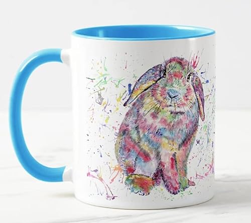 Vixar Lop Rabbit - Taza de colores con orejas de conejo, acuarela, arco iris, regalo de cumpleaños, Pascua, trabajo, oficina, Navidad, té, café, L