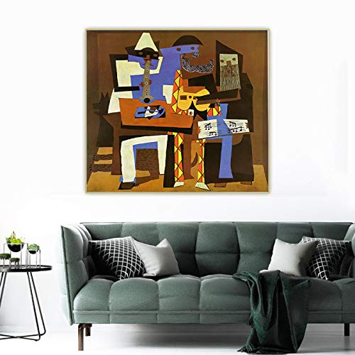Citon Pablo Picasso 《Tres músicos》 Pintura en lienzo Obra de arte Impresión Póster Imagen Decoración de la pared Decoración de la sala de estar del hogar 70x70cm (28x28in) Sin marco