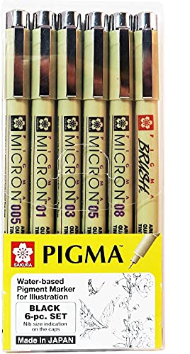 Sakura Pigma Micron Pen, dibujo artista bolígrafos, puntas, varios tamaños (005, 01, 03, 05, 08, punta de pincel) - Manga conjunto básico y álbumes de recortes Supplies
