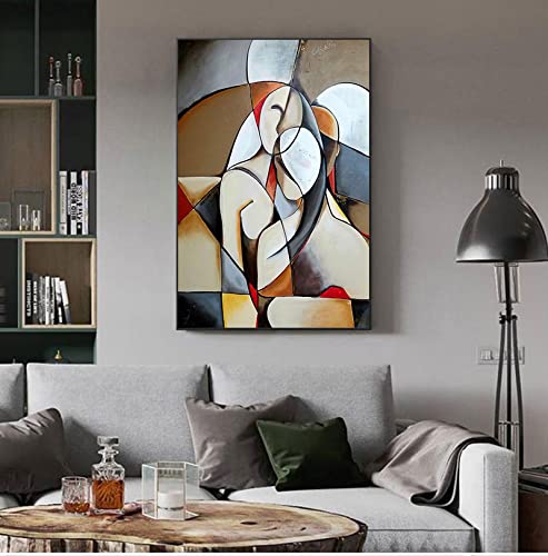 Jianghu Art Picasso - 1 pieza abstracta de mujer soñadora de Picasso, famosas obras de arte para sala de estar, 30 x 70 cm, con marco negro