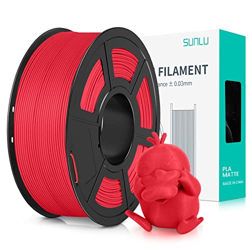 SUNLU Filamento PLA Matte 1.75mm, Filamento para Impresora 3D con Superficie Mate, Neatly Wound Filamento, Fácil de Usar, Bobina de 1kg(2.2lbs) de Filamento PLA para Impresoras FDM 3D, Rojo Mate