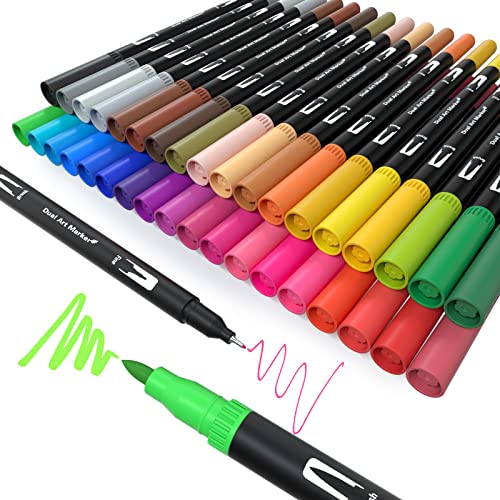 MISDUWA Rotuladores lettering 36 colores, punta fina, brush pen doble punta para acuarelas dibujos y coloreado