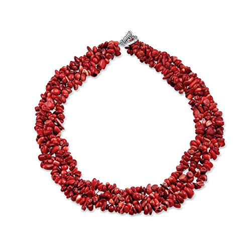 Bling Jewelry Collares Llamativos De Múltiples Filamentos De Coral Rojo Teñido Con Piedras Preciosas En Racimo, Cierres Plateados