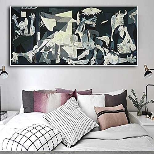 Guernica Reproducciones de pinturas famosas Impresión en lienzo Impresiones artísticas Obra de arte de Picasso Cuadros de pared para decoración de sala de estar 85x170cm Sin marco