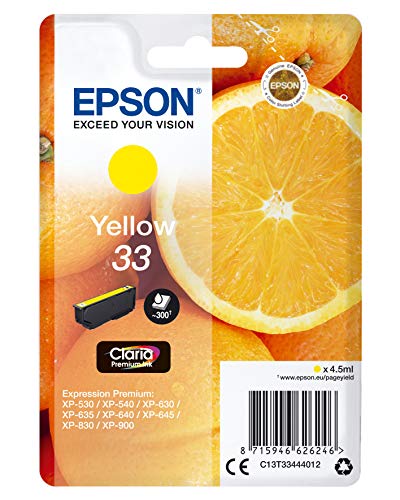 Epson Claria Premium 33 - Cartucho de tinta amarillo estándar 4,5 ml válido para los modelos Expression Premium XP-530, XP-900 y otros