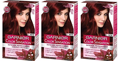 Garnier Color Sensation tinte permanente para el pelo, color 4,60 rojo intenso oscuro, instrucciones proporcionadas en inglés