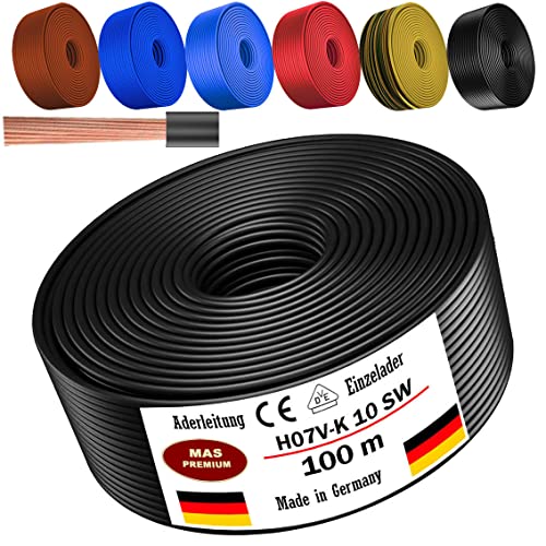 Cable de 5 a 100 m H07 V-K 10 mm² negro, marrón, azul oscuro, amarillo verdoso, azul claro o rojo, cable individual flexible (negro, 100 m)