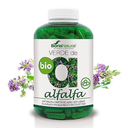 Soria Natural Verde de Alfalfa - Fuente Rica en Vitaminas, Minerales y Clorofila - Suplemento para Energía y Salud Digestiva, Capilar, Piel y Uñas - Antioxidante Natural - 240 cápsulas