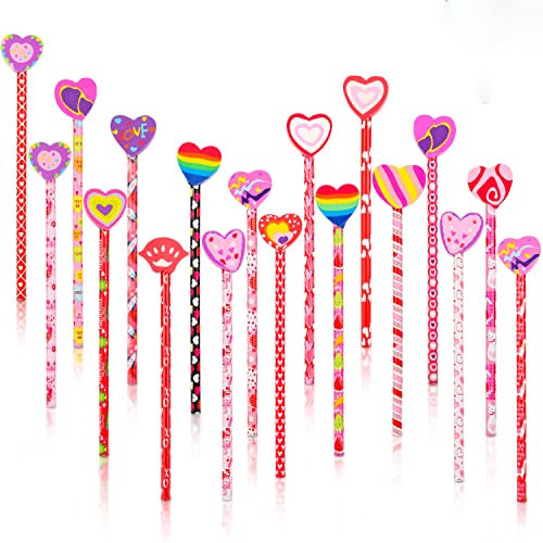 Qpout 18 Juego de lápices con borrador para el Día de San Valentín, lápices de dureza HB, borrador de corazón de amor, premio escolar para favores de fiesta para niños