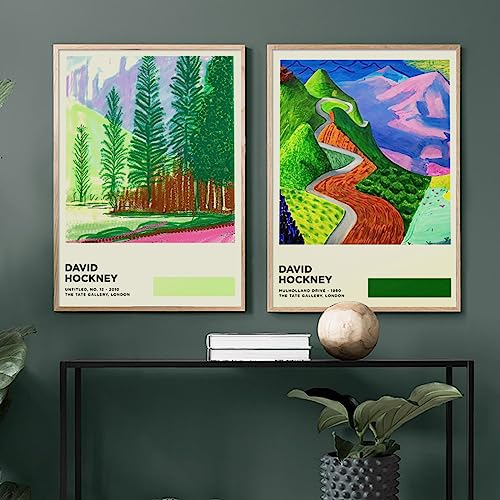 TSOLAY Póster de David Hockney, pintura de paisaje de bosque verde, lienzo de David Hockney, arte de pared, impresiones de David Hockney para decoración del hogar, imagen 50x70cmx2 sin marco