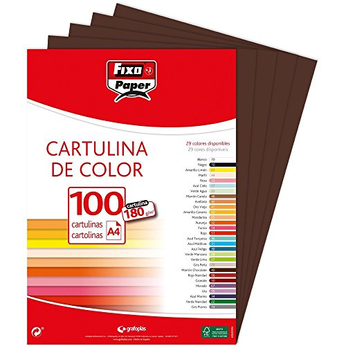 Fixo Paper 11110440 – Paquete de cartulinas A4 – 100 unidades color marrón chocolate, 180g