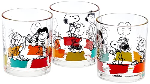Excelsa Peanuts - Juego de 3 Vasos de 25 cl, de Cristal Transparente, 8 x 8 x 9 cm