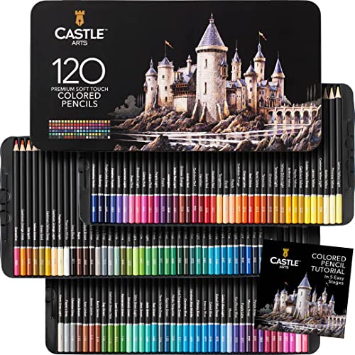 Castle Art Supplies Juego 120 Lápices Colores | Minas Blandas para Artistas Experimentados, Profesionales e Ilustradores | Protegidos y Organizados en un Estuche de Presentación Metálico