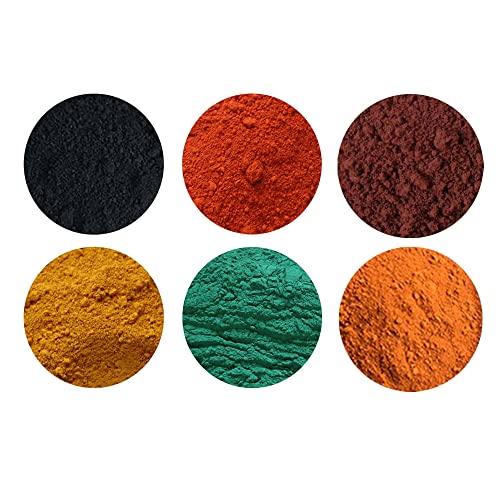 6 paquetes de polvo de óxido de hierro,pigmento concreto,óxido de hierro negro,óxido de hierro amarillo,óxido de hierro rojo,óxido de hierro verde,óxido de hierro naranja y óxido de hierro marrón