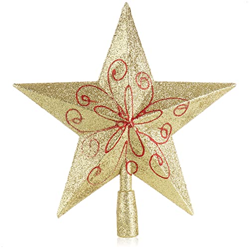 COM-FOUR® Adorno de árbol de Navidad en Forma de Estrella-Estrella roja para Adorno de árbol de Navidad-Adornos de árbol de Navidad de plástico (Dorado/Pintado a Mano)