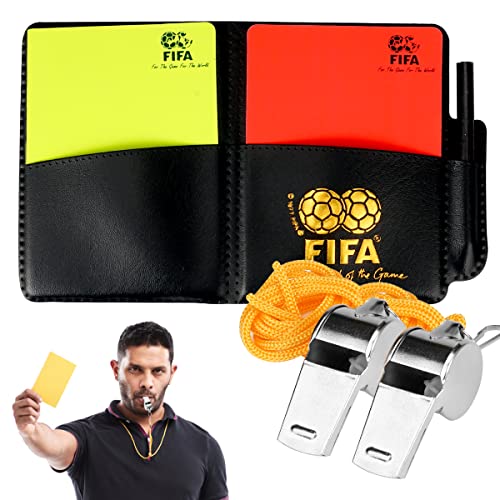 Kit de Tarjetas Arbitro, Tarjetas Árbitro de Deportes con Grabar Tarjetero 2 Metal Silbato Arbitro, Tarjeta Roja Tarjeta Amarilla, Lápiz, Tarjetas Arbitro para Fútbol Baloncesto Deportivos Juegos