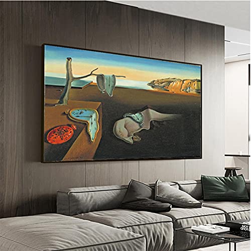 Impresión de lienzo Póster Art Wall Salvador Dali La persistencia de los relojes de memoria Cuadros de pintura surrealista para la decoración del hogar 80x110cm (31x43in) con marco