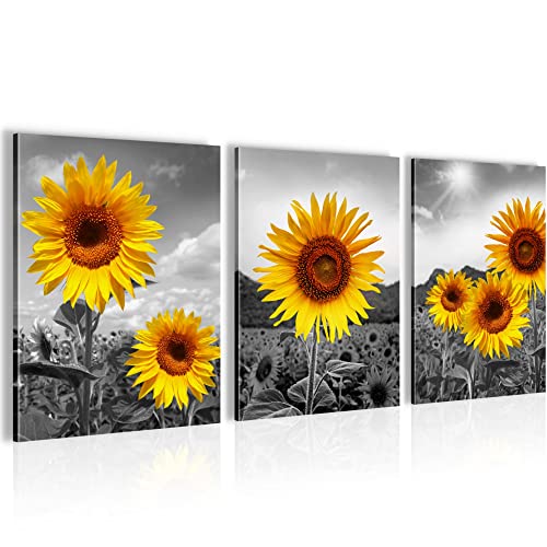 Novart Set Cuadros Decorativos Girasoles - Cuelgue su cuadro al instante - Flores - 3 Partes - N008635a