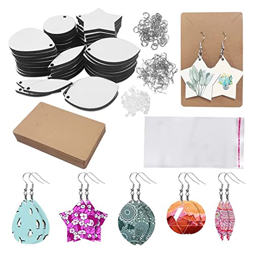 50x Teardrop Star Heart Leaves Heat Transfer Earring Sublimation Earring Blank with Earring Hook Card Jump Ring for Girl Mdf Board Earring Blanks