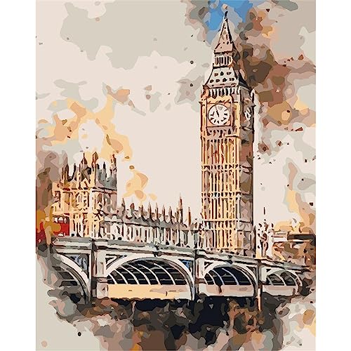 YSCOLOR Kits De Pintura Por Números Para Adultos Ciudad De Londres Inglaterra Sobre Lienzo Fácil De Pintar Para Principiantes Y Niños, Pintura Acrílica Diy Por Números Regalos Para Niños 40x50cm