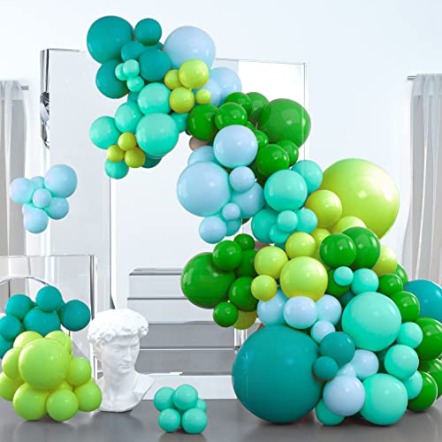 PartyWoo Globos azules y verdes, 102 piezas Juego de globos de varios tamaños con guirnalda de globos de 18 pulgadas 12 pulgadas 10 pulgadas 5 pulgadas para decoraciones de cumpleaños