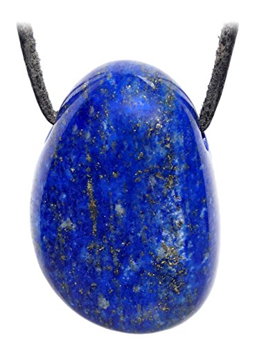 Kaltner Präsente Idea de regalo – Cadena de cuero para hombre y mujer con piedra de tambor, colgante de piedra preciosa lapislázuli, Cuero Cuero Lapislázuli, Lapis lázuli